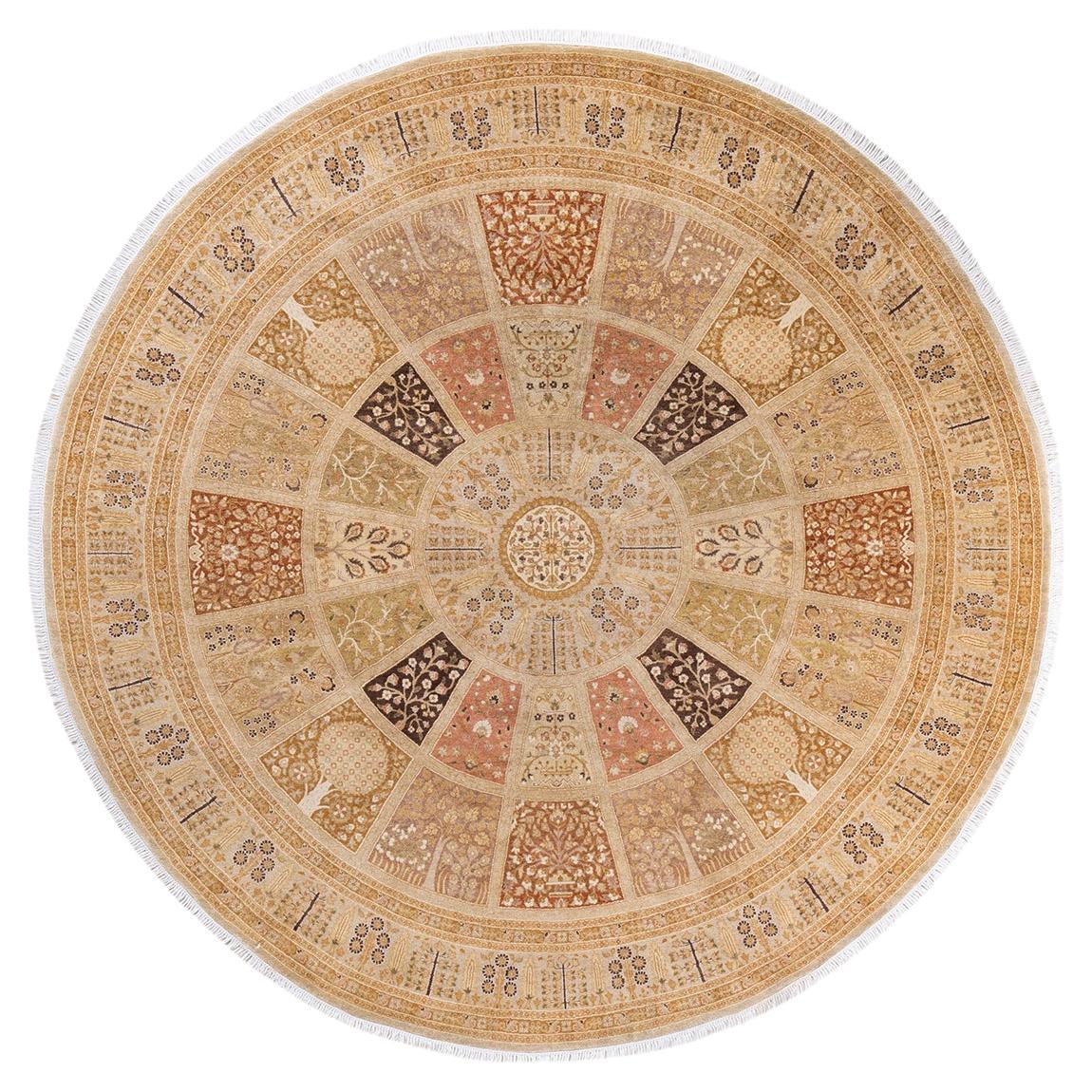 One of a Kind Hand Knotted Traditional Oriental Ivory Round Area Rug For Sale