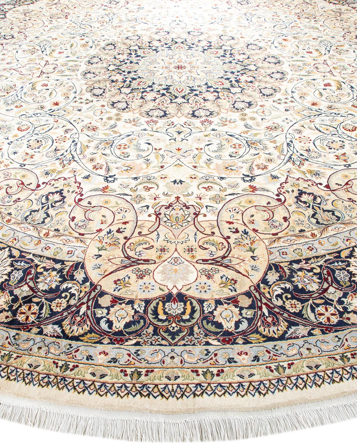 One of a Kind Hand Knotted Traditional Oriental Ivory Square Area Rug In New Condition For Sale In Norwalk, CT
