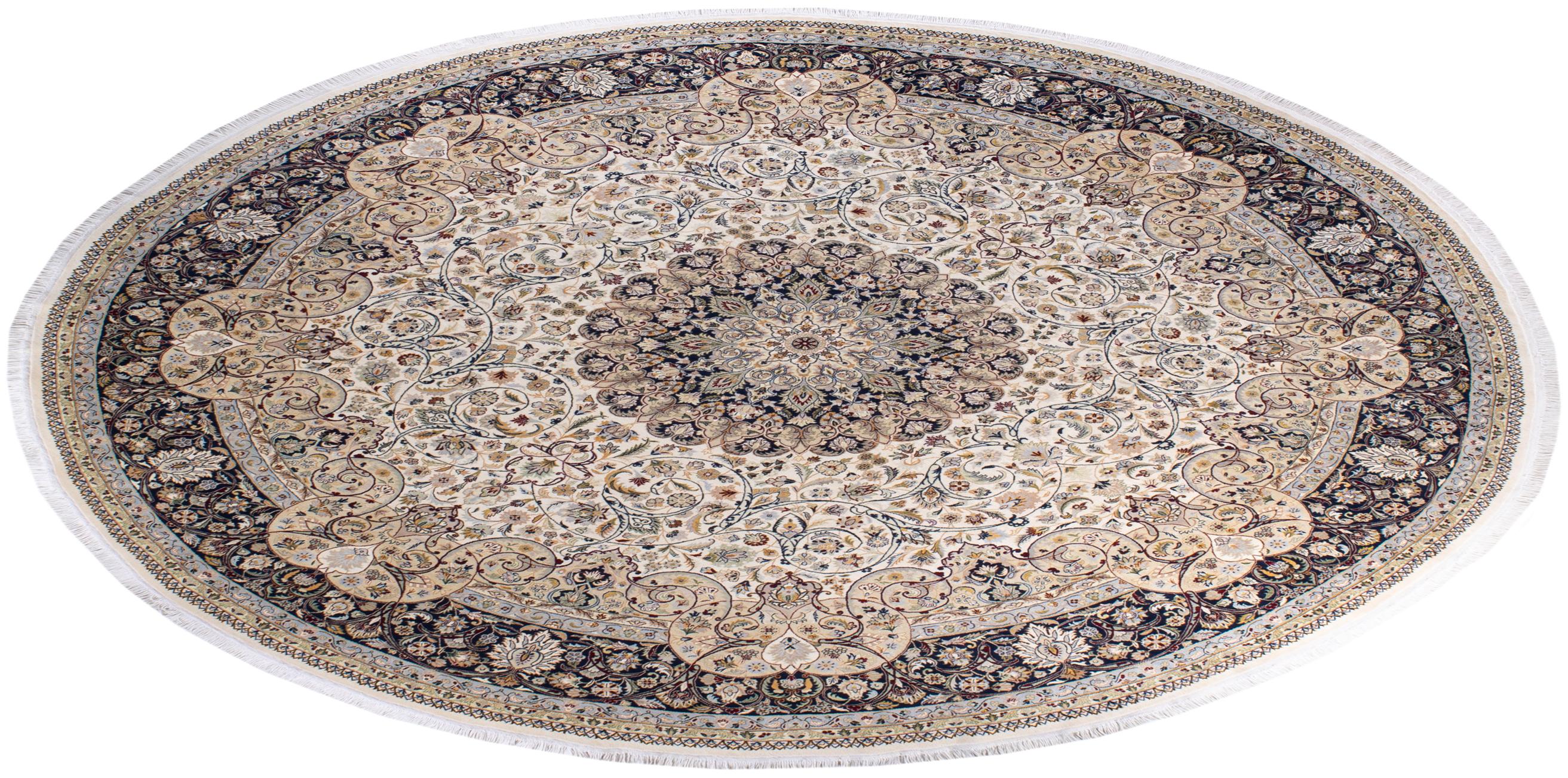 One of a Kind Hand Knotted Traditional Oriental Ivory Square Area Rug For Sale 2