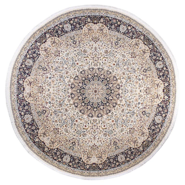 One of a Kind Hand Knotted Traditional Oriental Ivory Square Area Rug