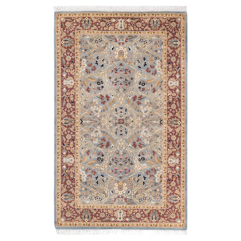 Light Traditional Rug One of a Kind Hand Knotted Traditional Oriental Light Blue Area Rug For ...