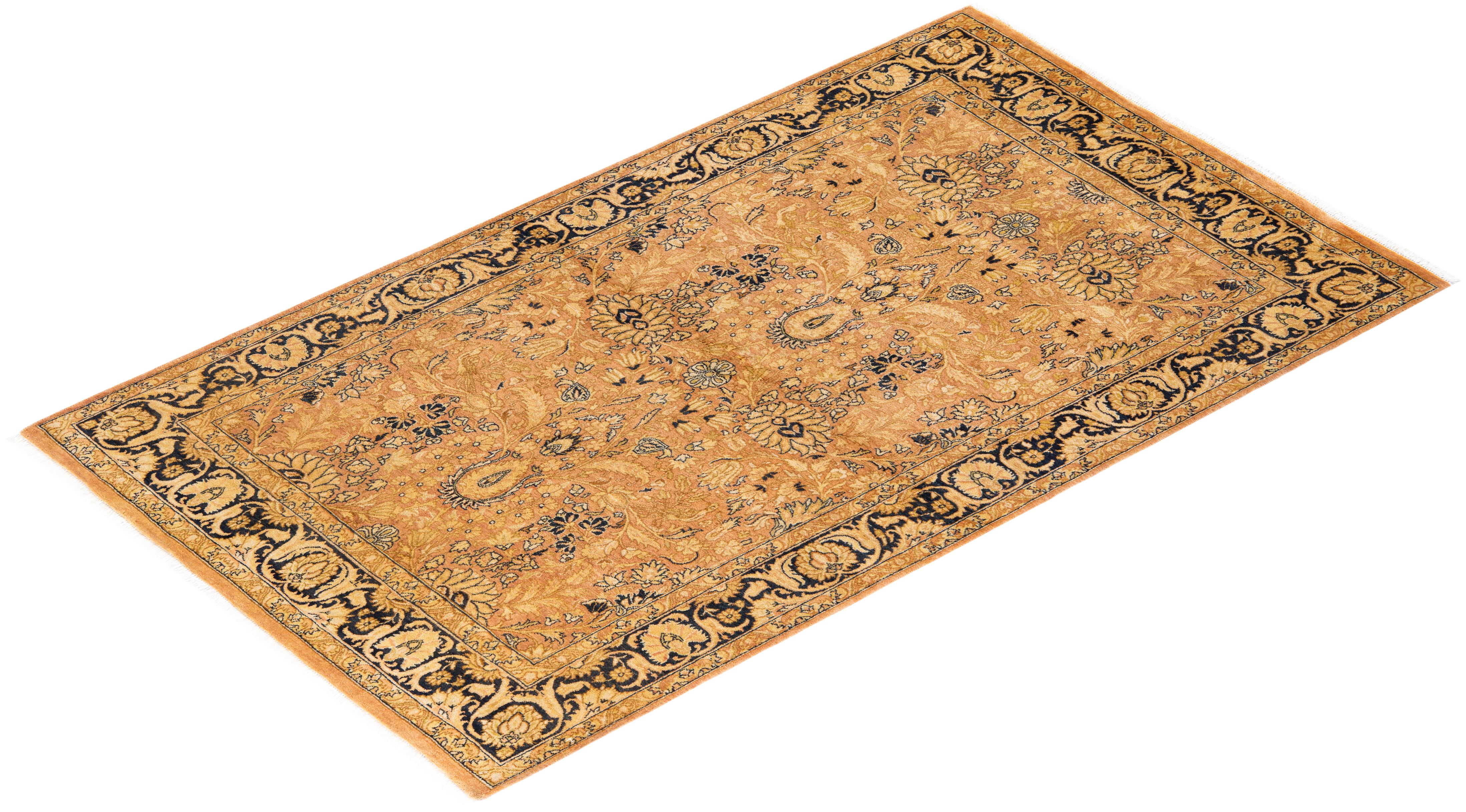 One-of-a-Kind Hand Knotted Traditional Oriental Mogul Beige Area Rug For Sale 2