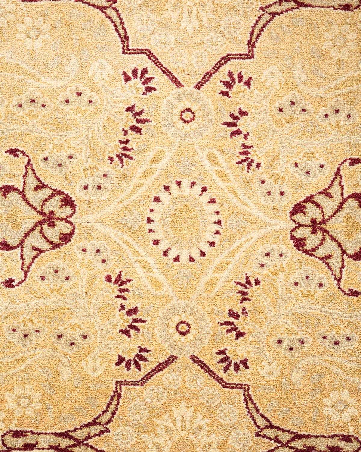 Pakistani One of a Kind Hand Knotted Traditional Oriental Mogul Beige Area Rug For Sale