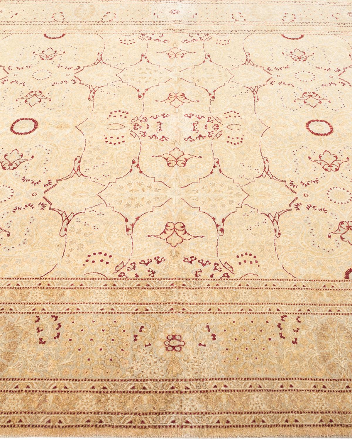 One of a Kind Hand Knotted Traditional Oriental Mogul Beige Area Rug In New Condition For Sale In Norwalk, CT
