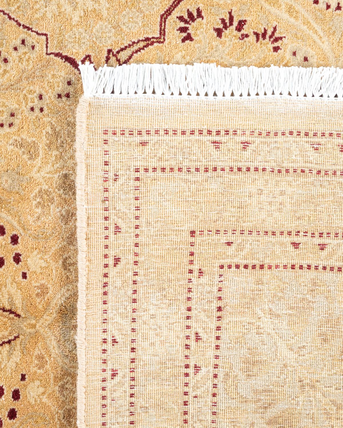 Contemporary One of a Kind Hand Knotted Traditional Oriental Mogul Beige Area Rug For Sale