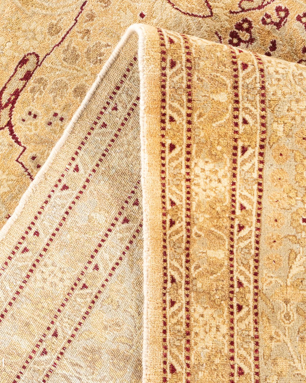 Wool One of a Kind Hand Knotted Traditional Oriental Mogul Beige Area Rug For Sale