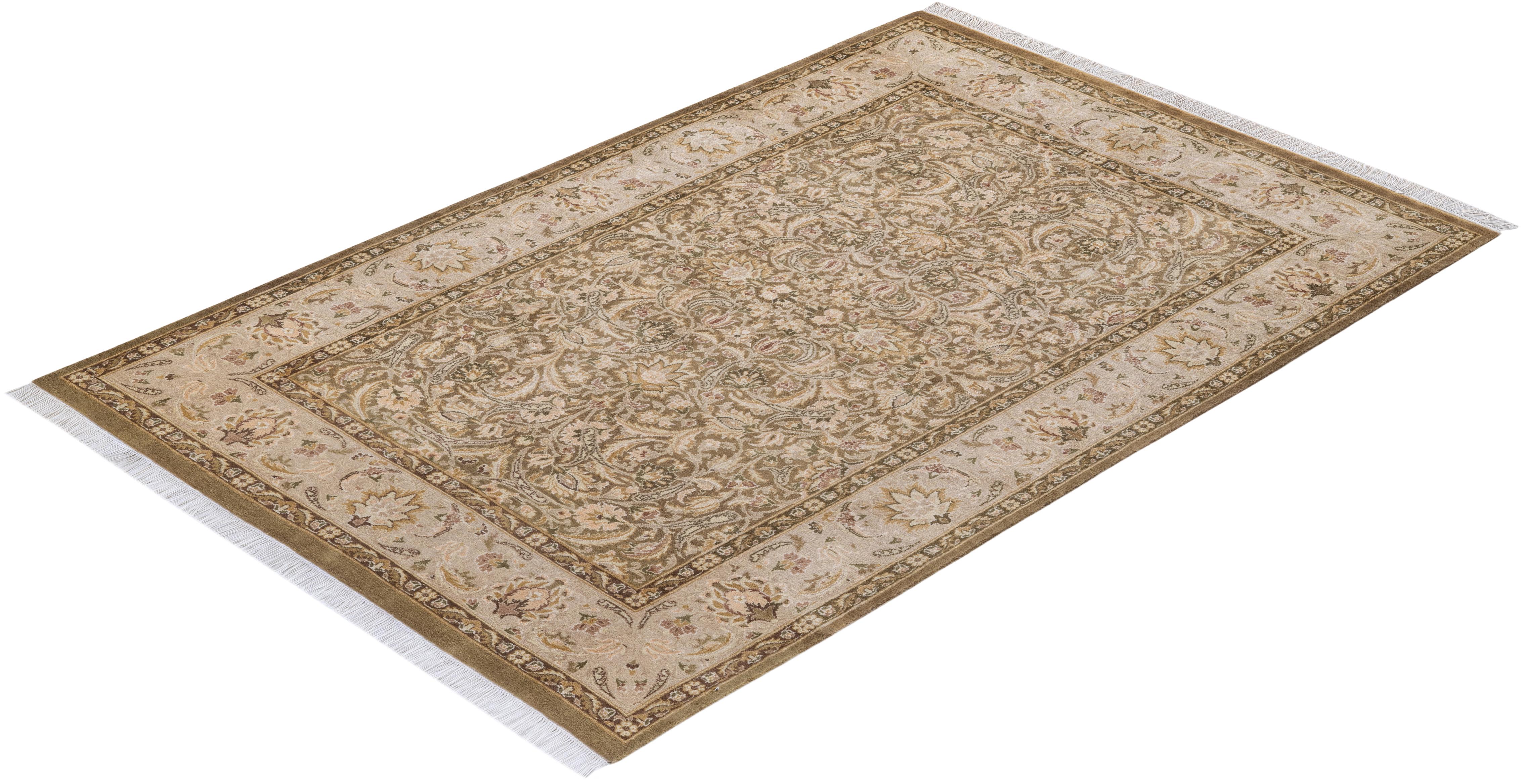 One of a Kind Hand Knotted Traditional Oriental Mogul Beige Area Rug For Sale 2