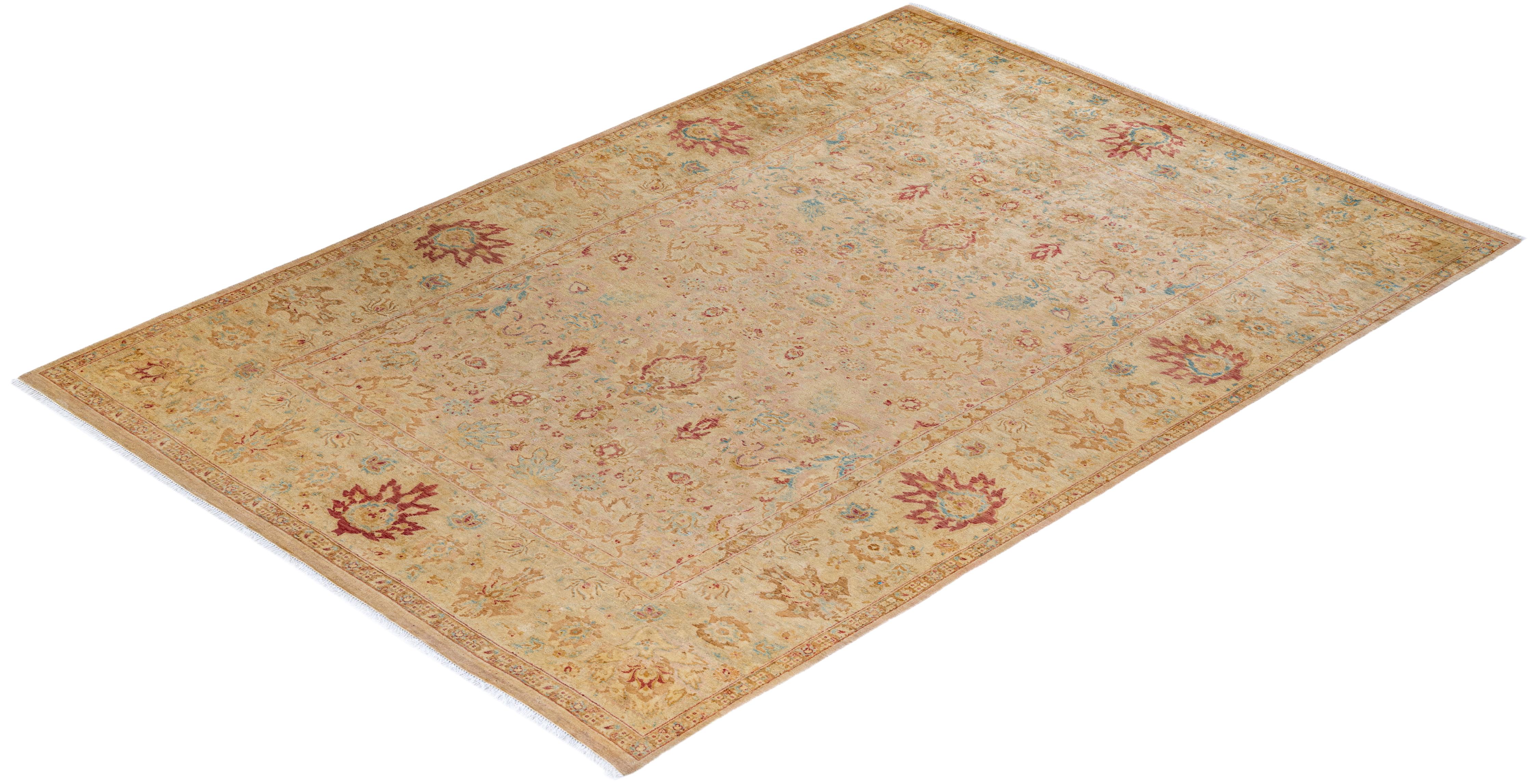 One of Kind Hand Knotted Traditional Oriental Mogul Beige Area Rug For Sale 2