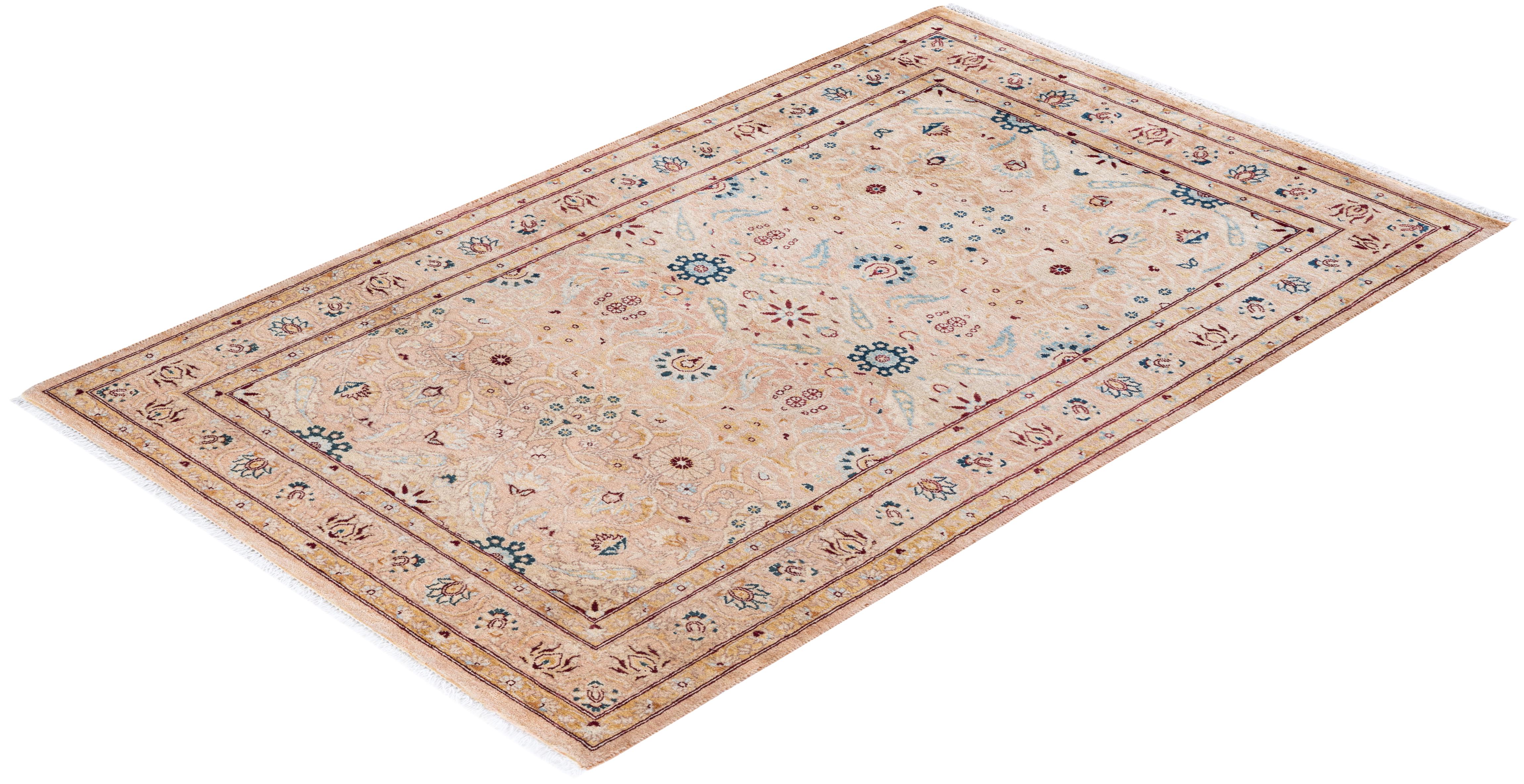 One of Kind Hand Knotted Traditional Oriental Mogul Beige Area Rug For Sale 2