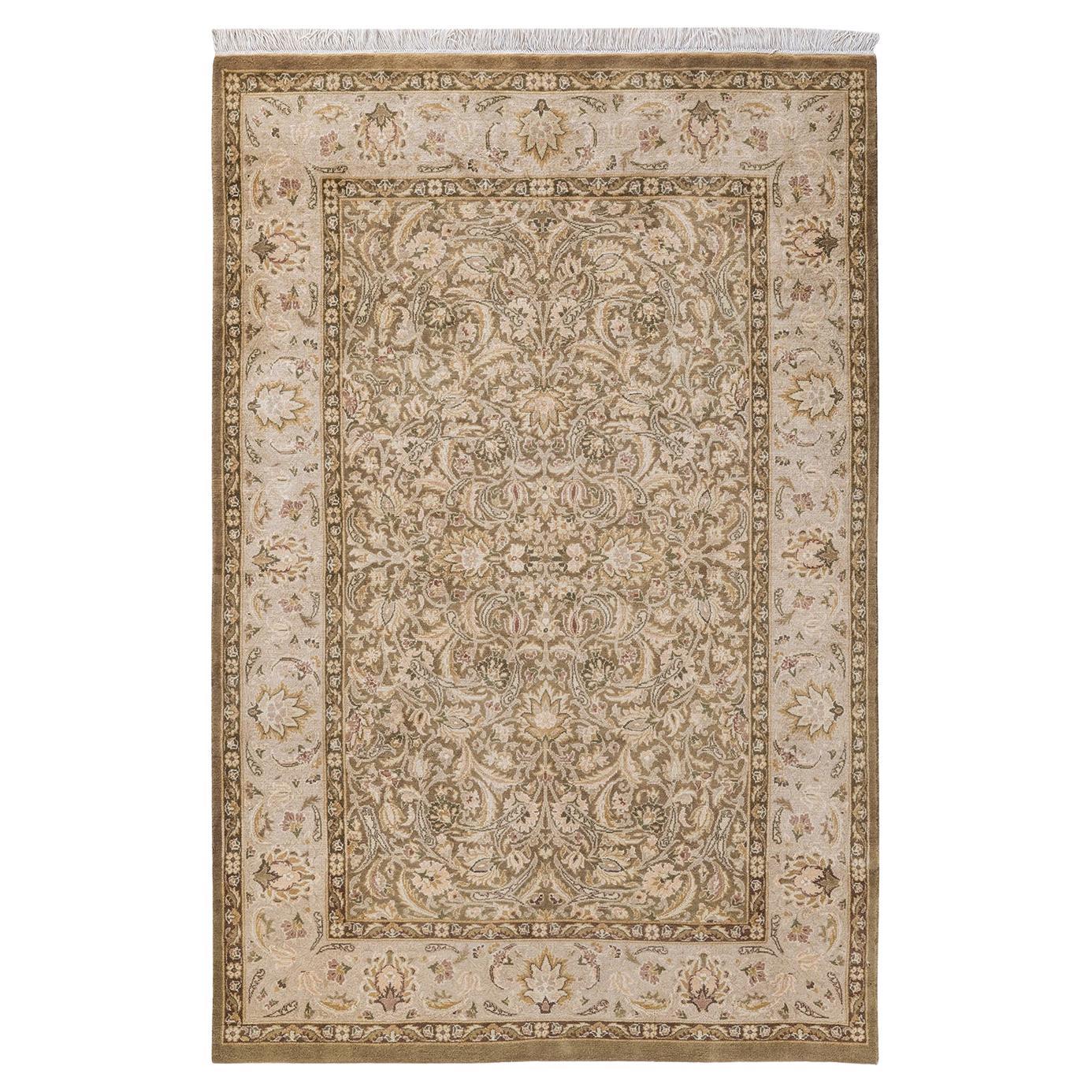 One of a Kind Hand Knotted Traditional Oriental Mogul Beige Area Rug For Sale