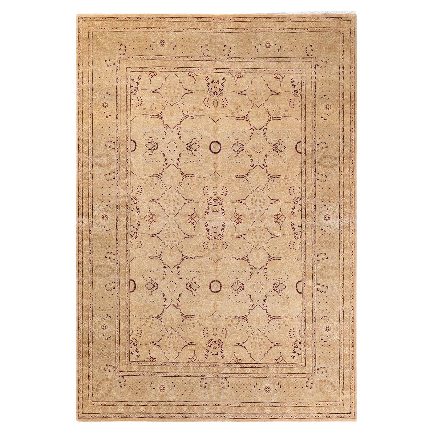 One of a Kind Hand Knotted Traditional Oriental Mogul Beige Area Rug 
