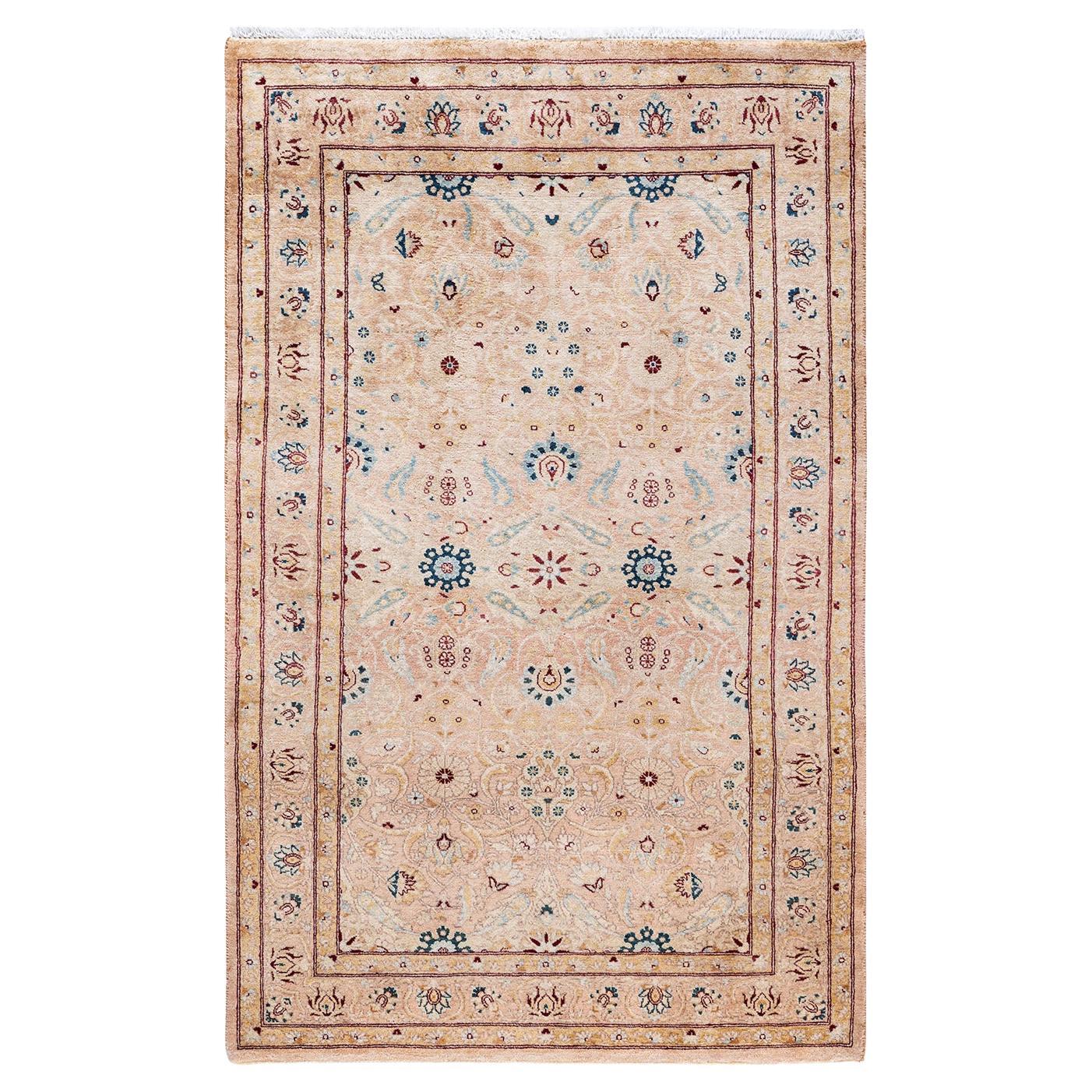 One of Kind Hand Knotted Traditional Oriental Mogul Beige Area Rug For Sale