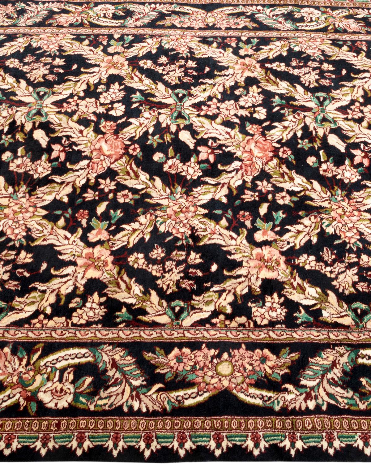 One-Of-A-Kind Hand Knotted Traditional Oriental Mogul Black Area Rug In New Condition For Sale In Norwalk, CT
