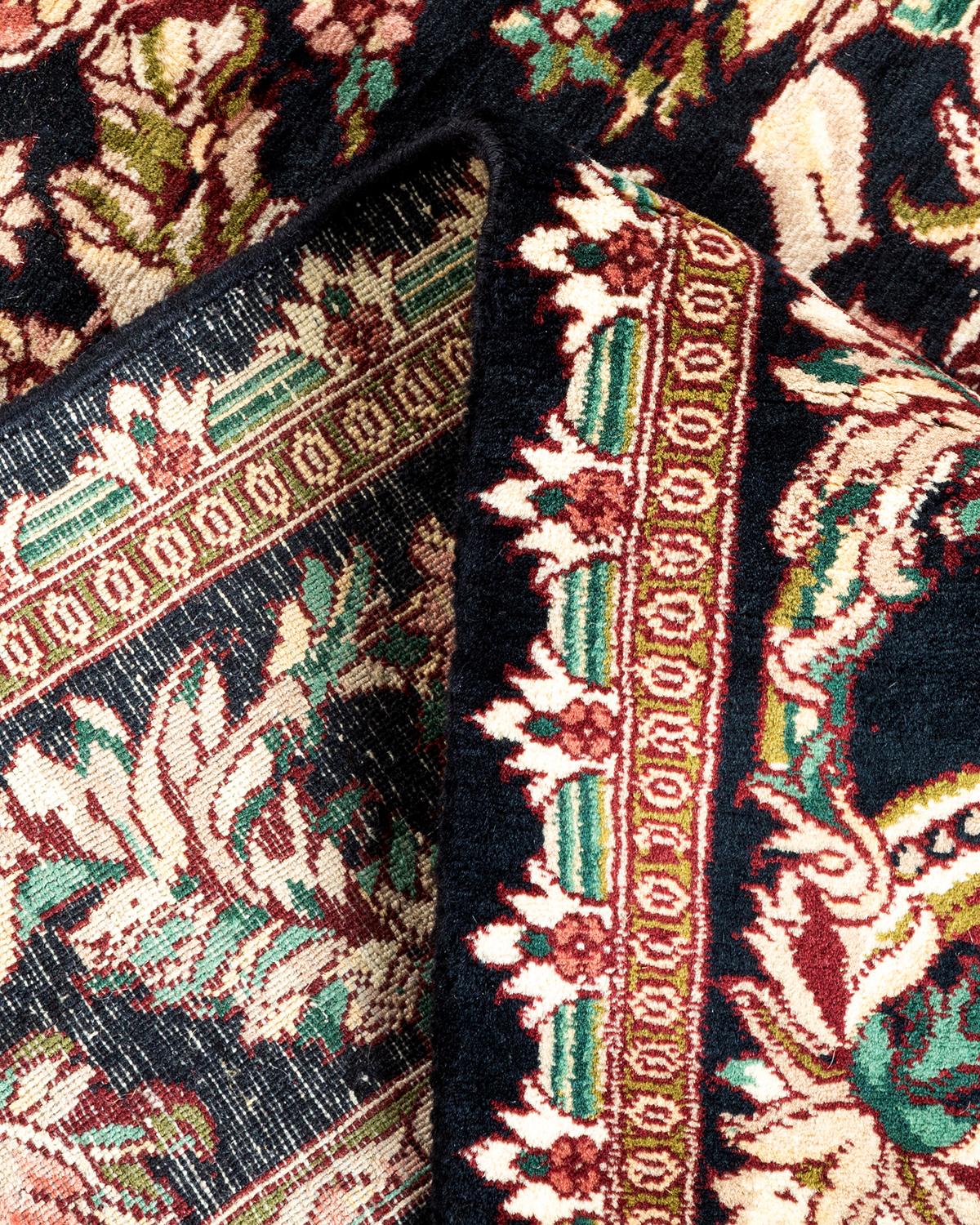 Wool One-Of-A-Kind Hand Knotted Traditional Oriental Mogul Black Area Rug For Sale