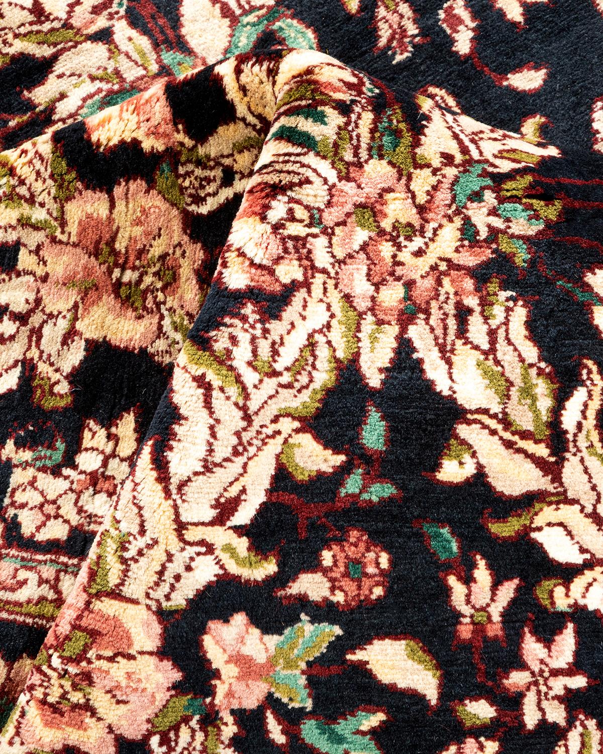 One-Of-A-Kind Hand Knotted Traditional Oriental Mogul Black Area Rug For Sale 1