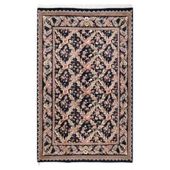 One-Of-A-Kind Hand Knotted Traditional Oriental Mogul Black Area Rug