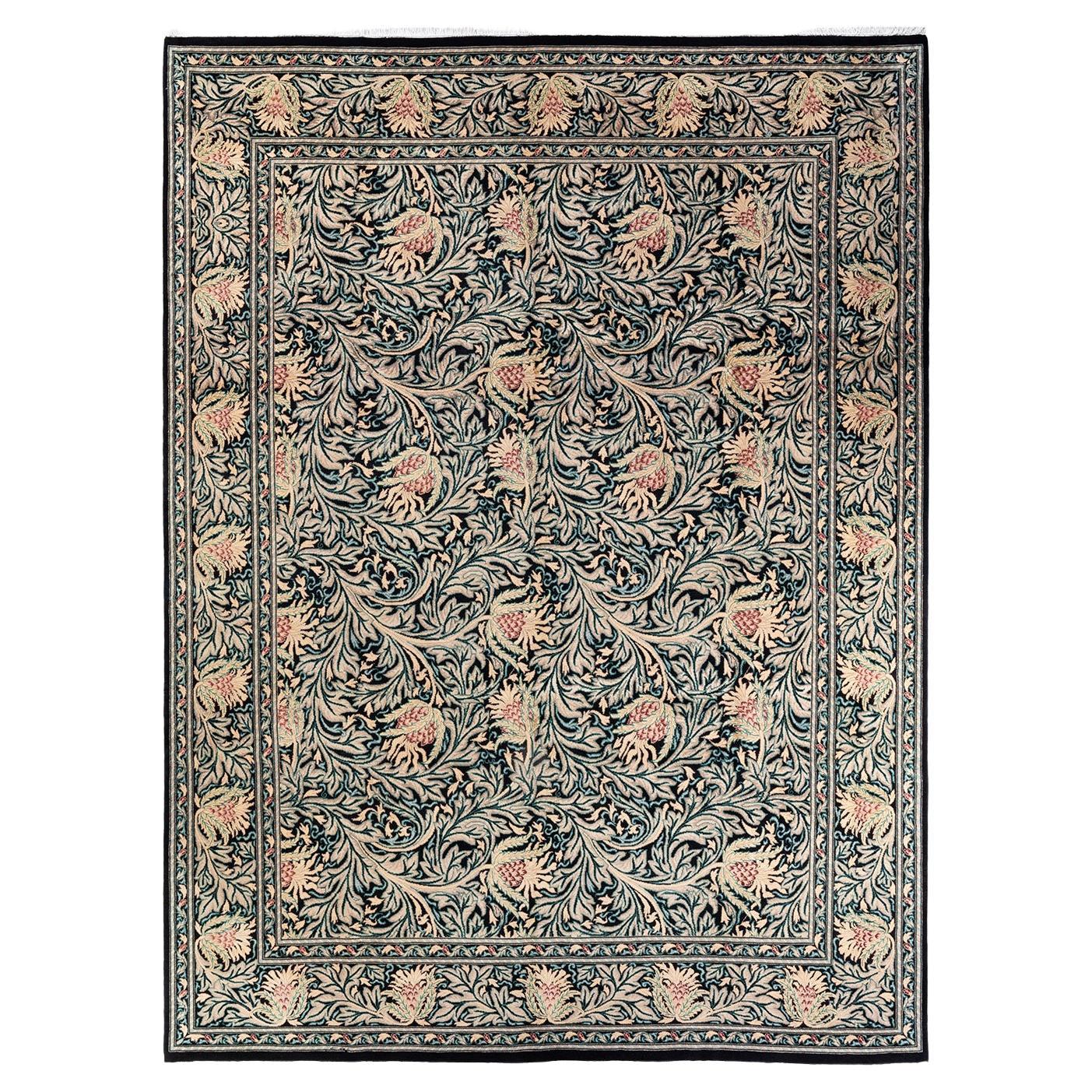 One-of-a-Kind Hand Knotted Traditional Oriental Mogul Black Area Rug