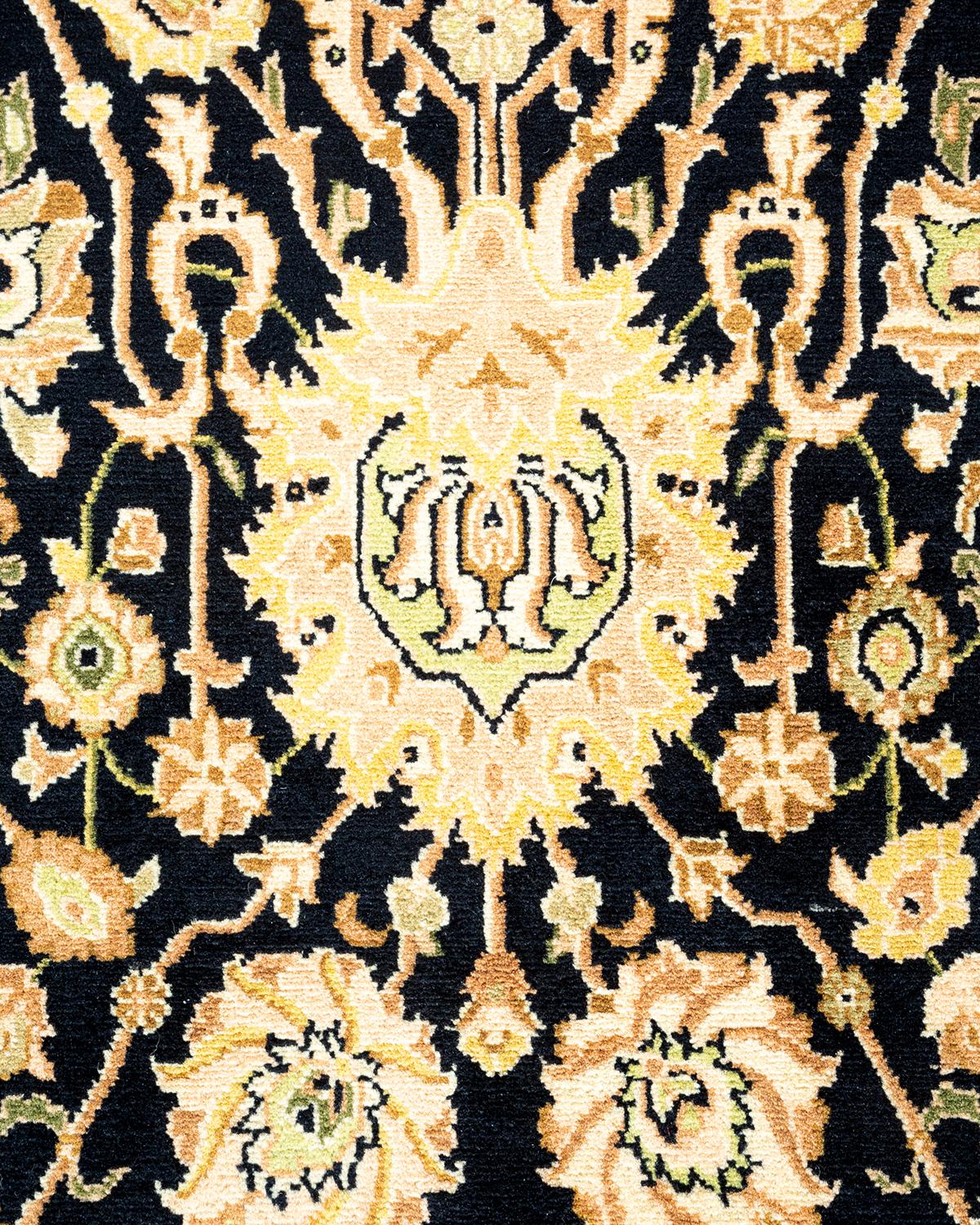Pakistani One of a Kind Hand Knotted Traditional Oriental Mogul Black Area Rug For Sale