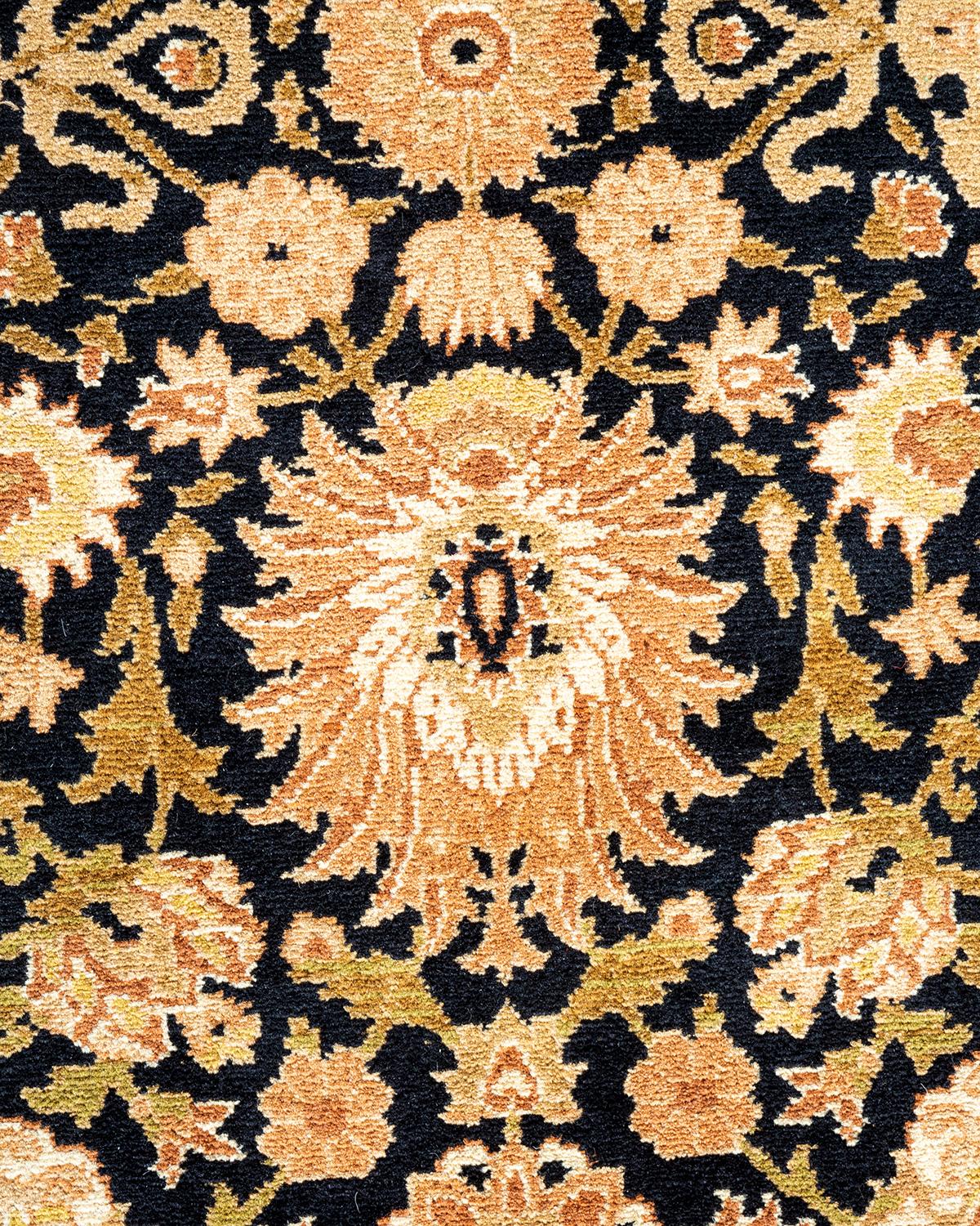 Pakistani One of a Kind Hand Knotted Traditional Oriental Mogul Black Area Rug For Sale