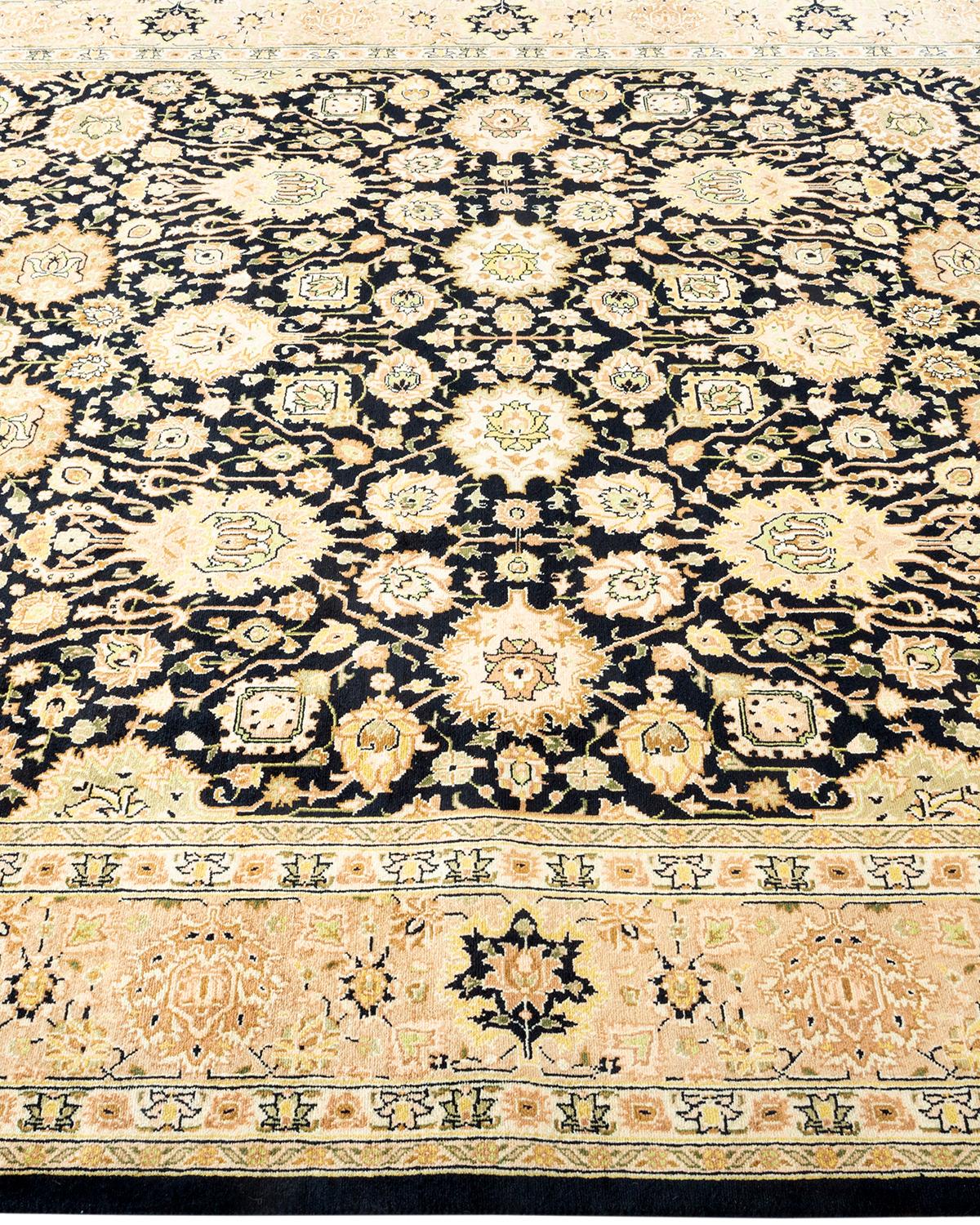 One of a Kind Hand Knotted Traditional Oriental Mogul Black Area Rug In New Condition For Sale In Norwalk, CT