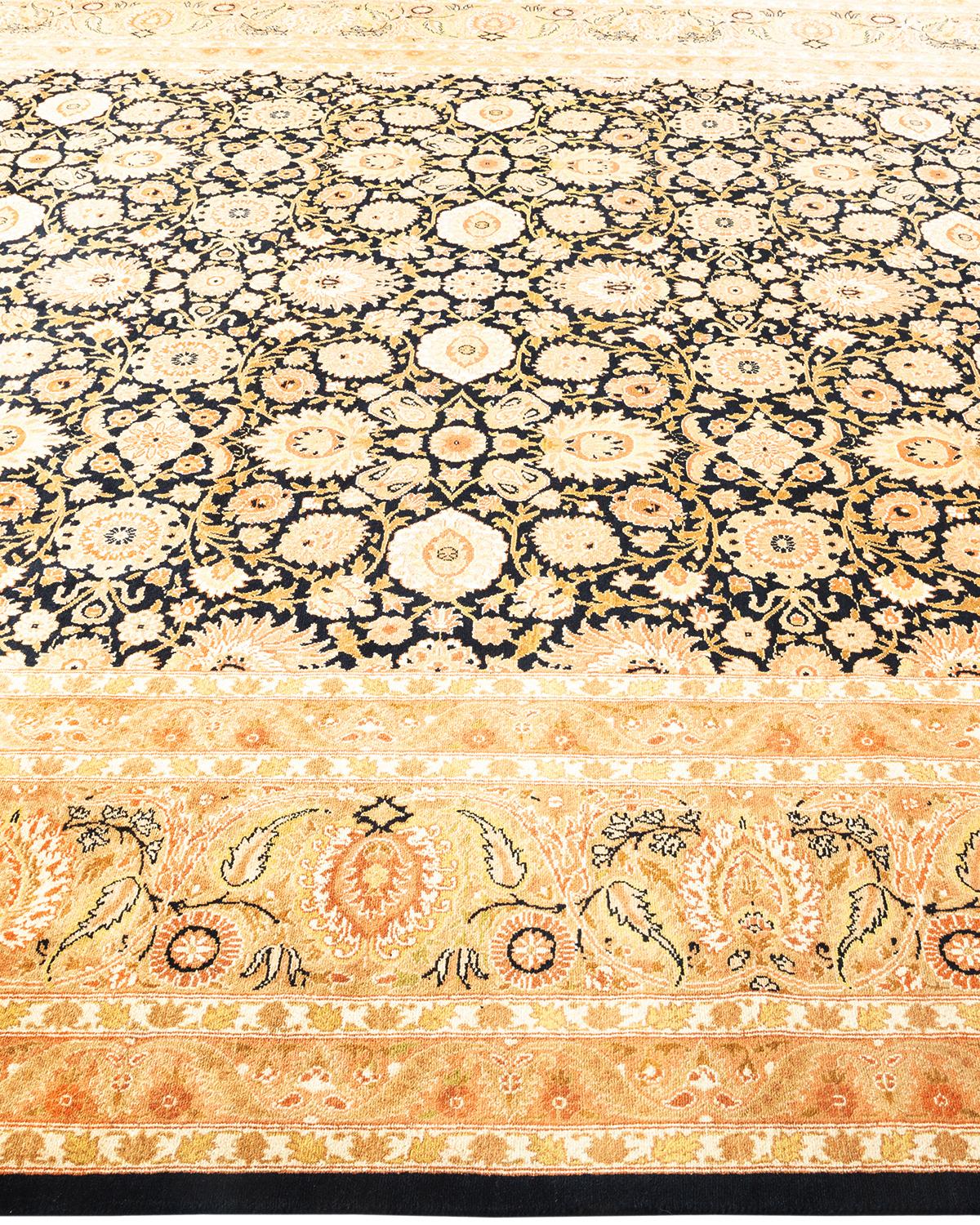 One of a Kind Hand Knotted Traditional Oriental Mogul Black Area Rug In New Condition For Sale In Norwalk, CT
