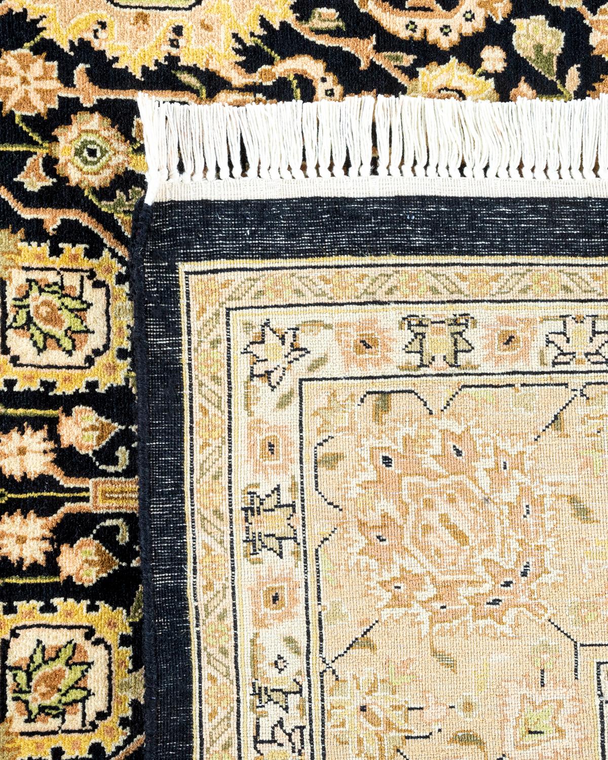 Contemporary One of a Kind Hand Knotted Traditional Oriental Mogul Black Area Rug For Sale