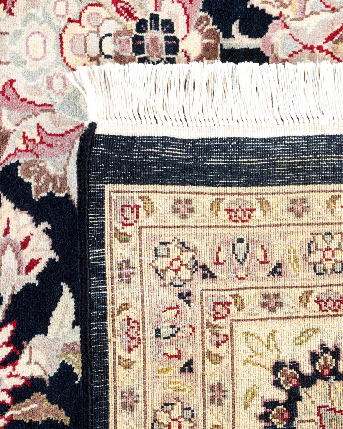 Alfombra única anudada a mano tradicional oriental Mogul negra Siglo XXI y contemporáneo en venta