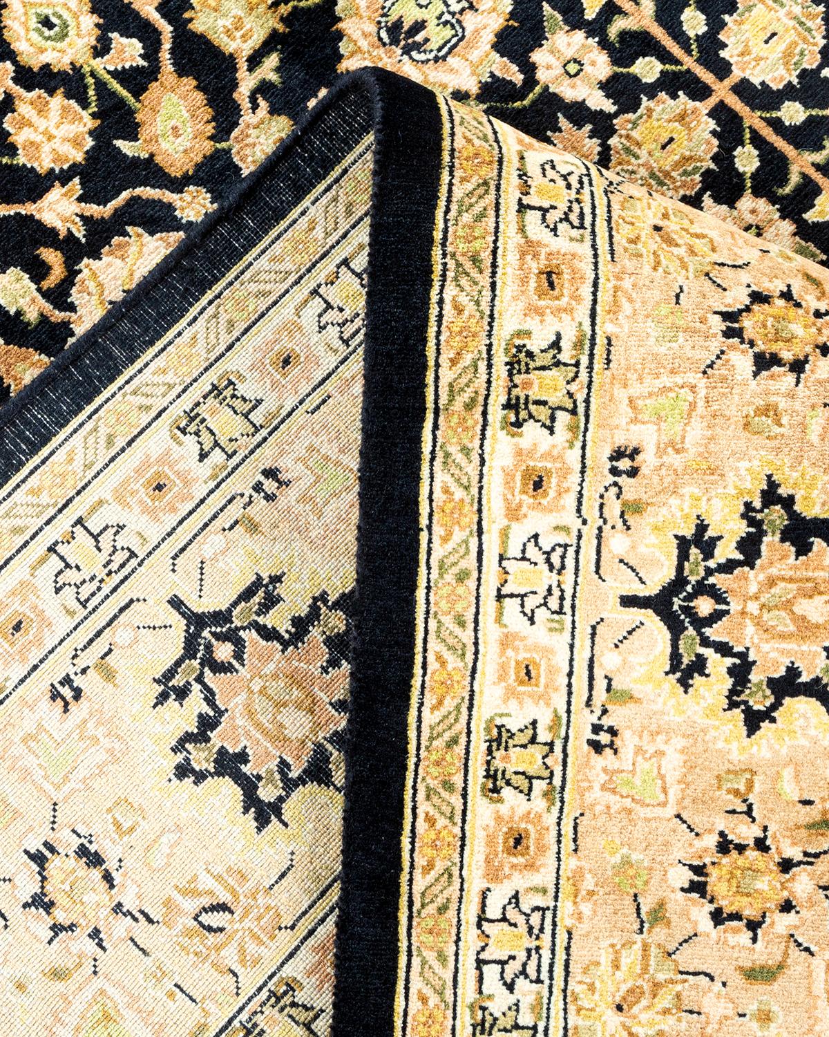 Wool One of a Kind Hand Knotted Traditional Oriental Mogul Black Area Rug For Sale