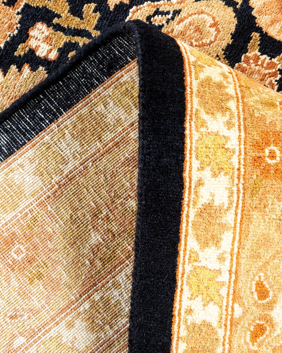 Wool One of a Kind Hand Knotted Traditional Oriental Mogul Black Area Rug For Sale