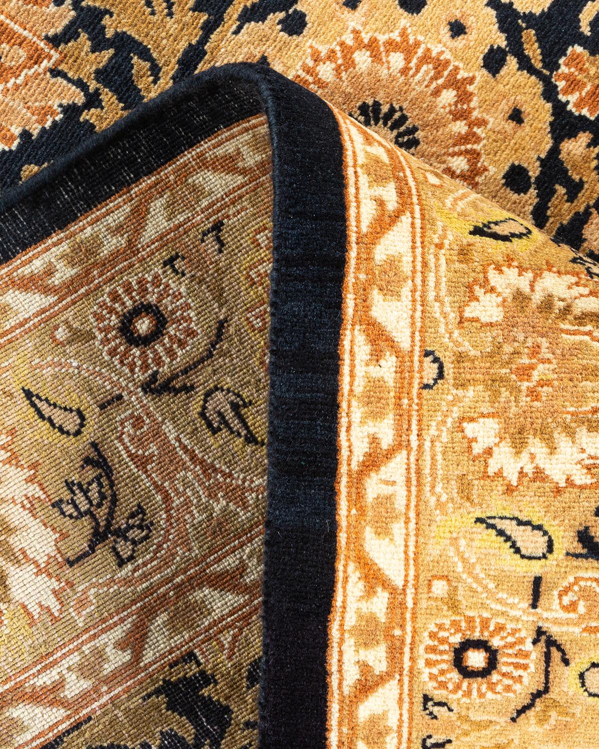 Handgeknpfter traditioneller orientalischer Mogul-Teppich in Schwarz, Unikat (Wolle) im Angebot