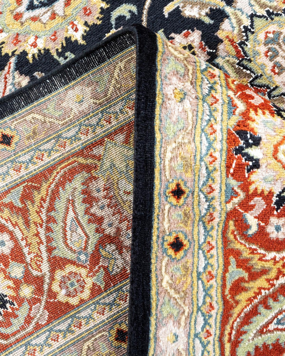 Laine Tapis d'Orient traditionnel Mogul noir, noué à la main, unique en son genre en vente