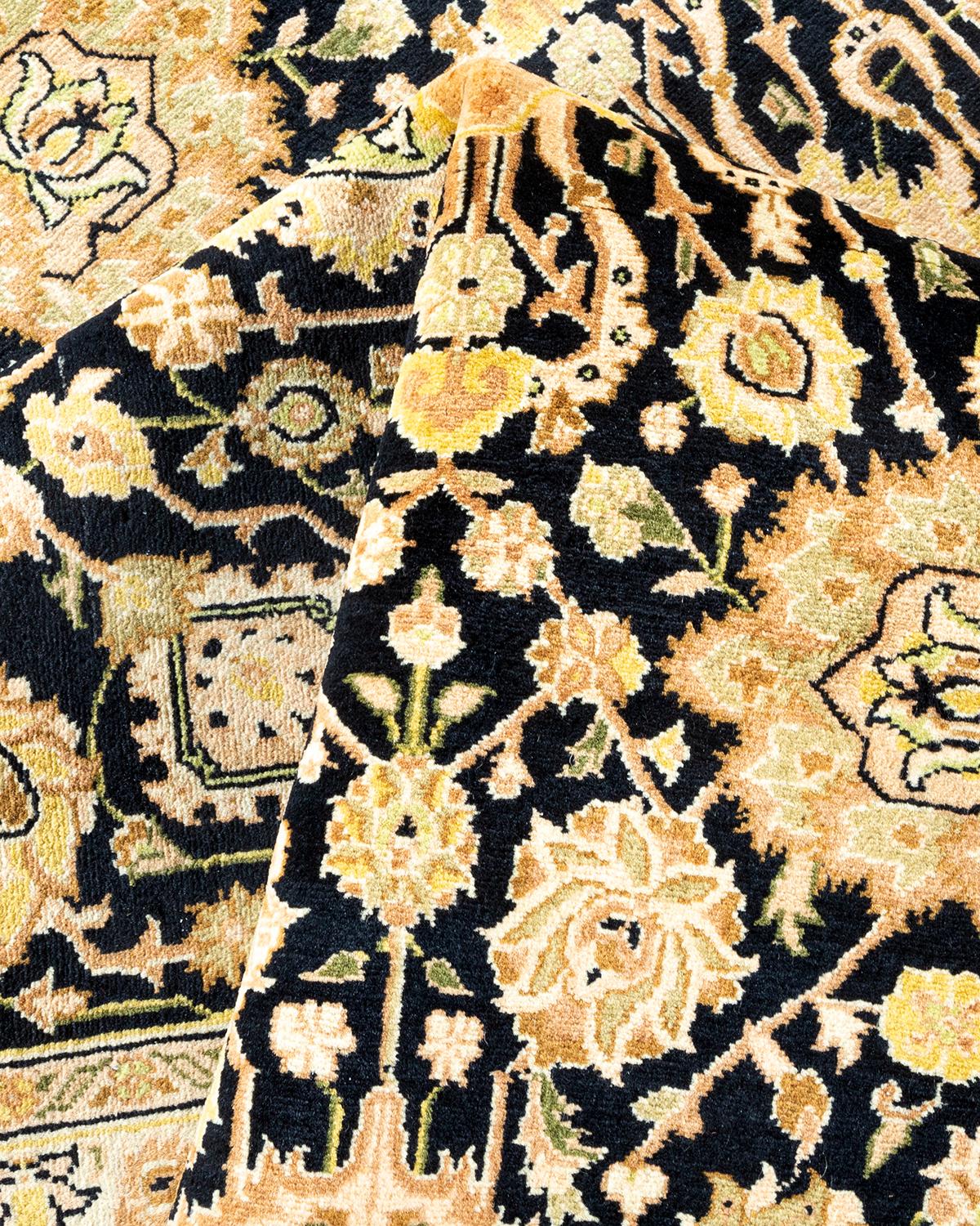 One of a Kind Hand Knotted Traditional Oriental Mogul Black Area Rug For Sale 1