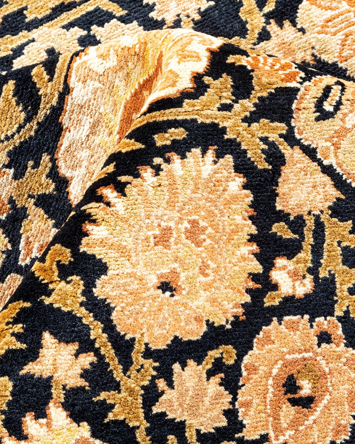 One of a Kind Hand Knotted Traditional Oriental Mogul Black Area Rug For Sale 1
