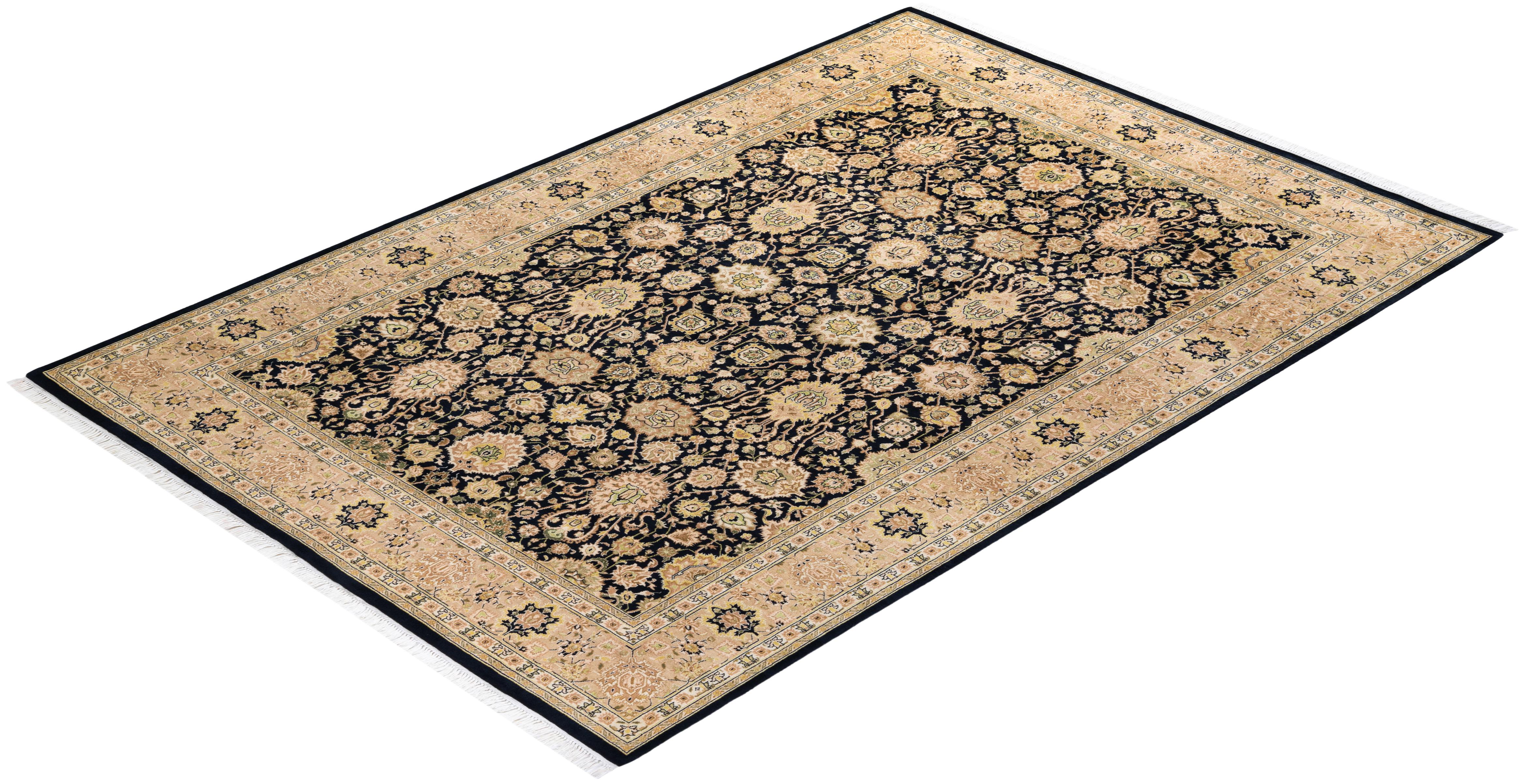 One of a Kind Hand Knotted Traditional Oriental Mogul Black Area Rug For Sale 2