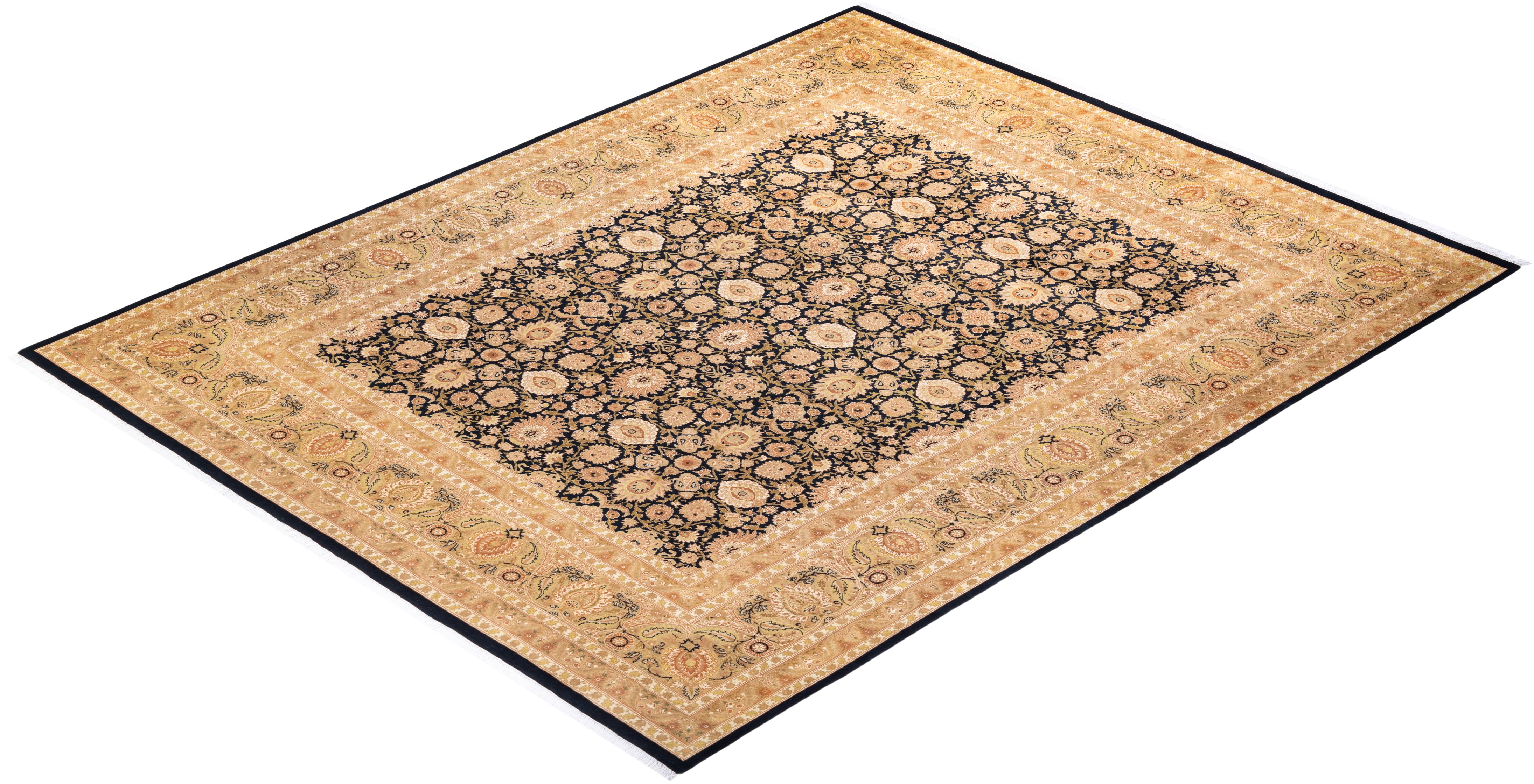 One of a Kind Hand Knotted Traditional Oriental Mogul Black Area Rug For Sale 2
