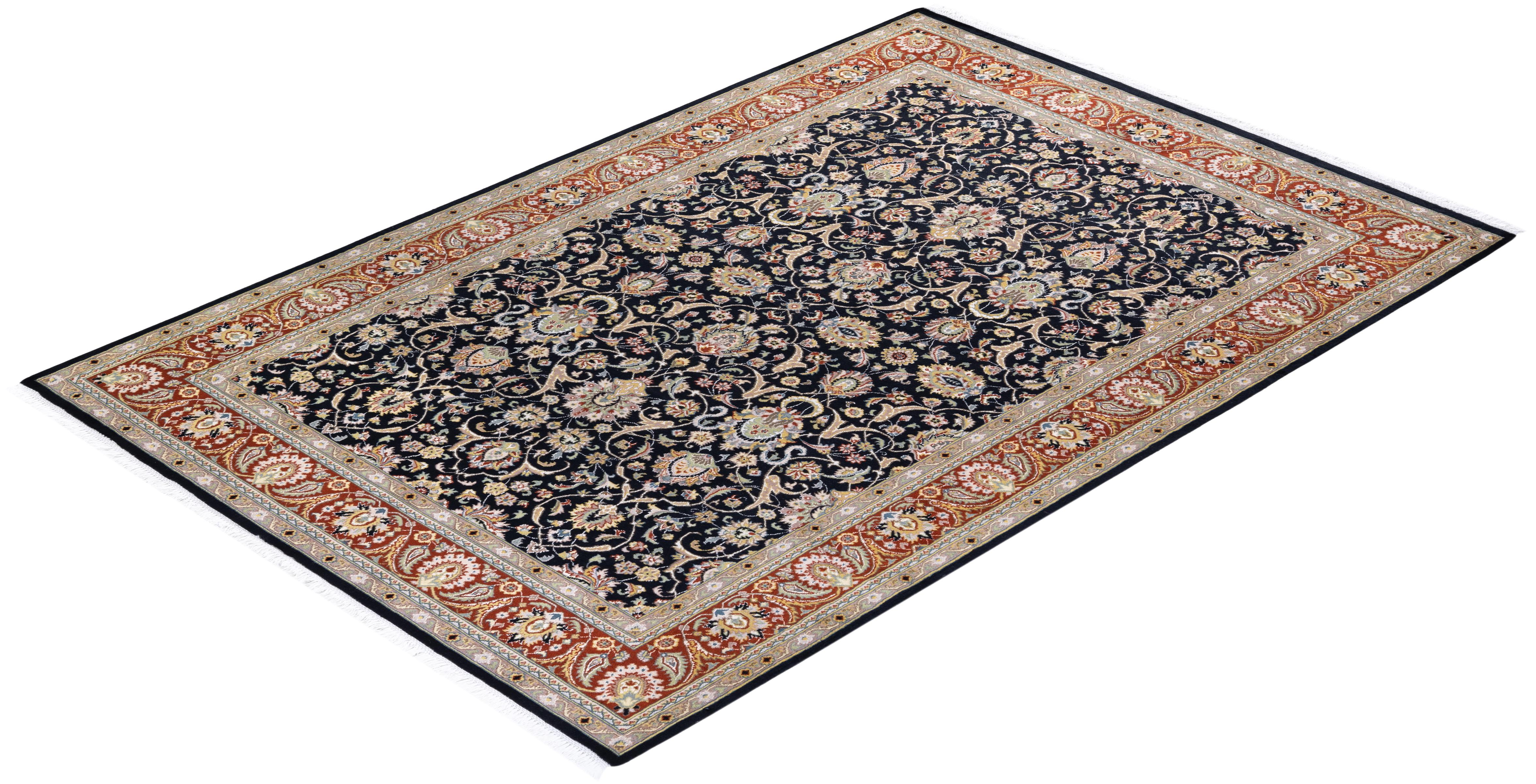 Tapis d'Orient traditionnel Mogul noir, noué à la main, unique en son genre en vente 2