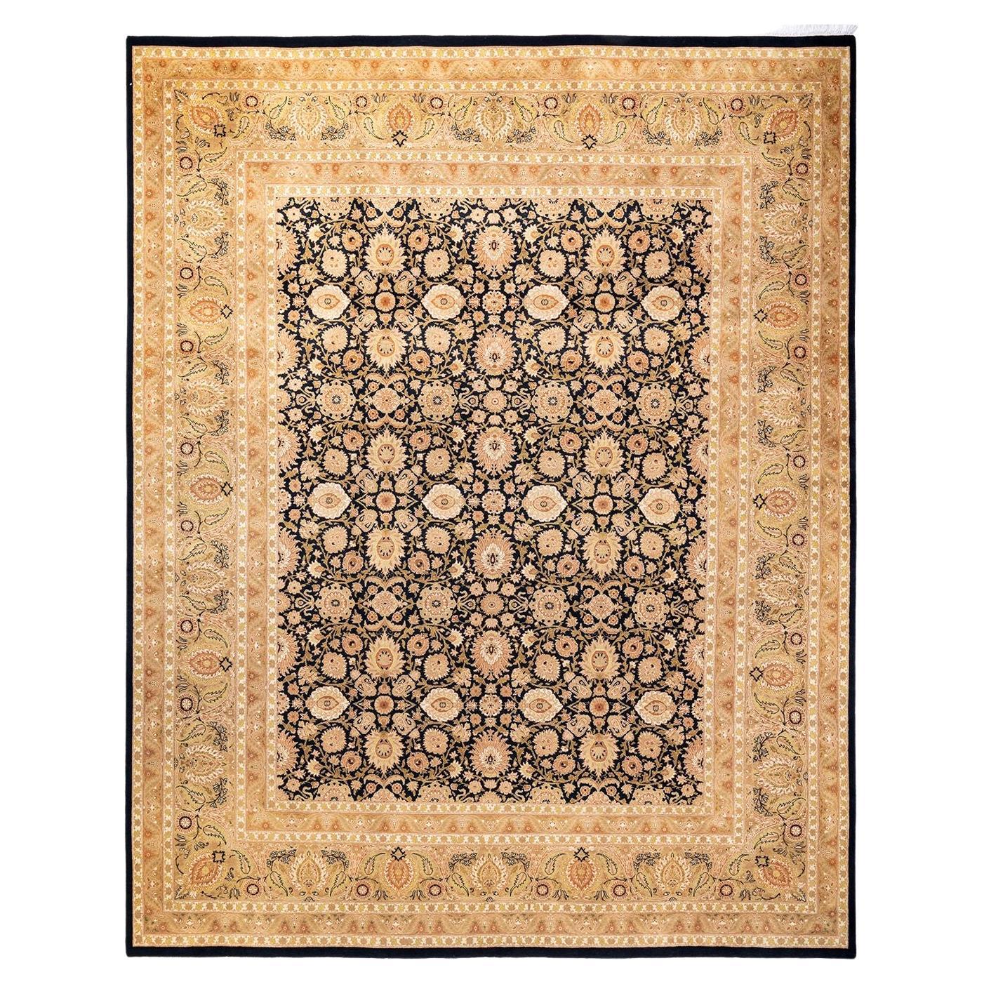 One of a Kind Hand Knotted Traditional Oriental Mogul Black Area Rug