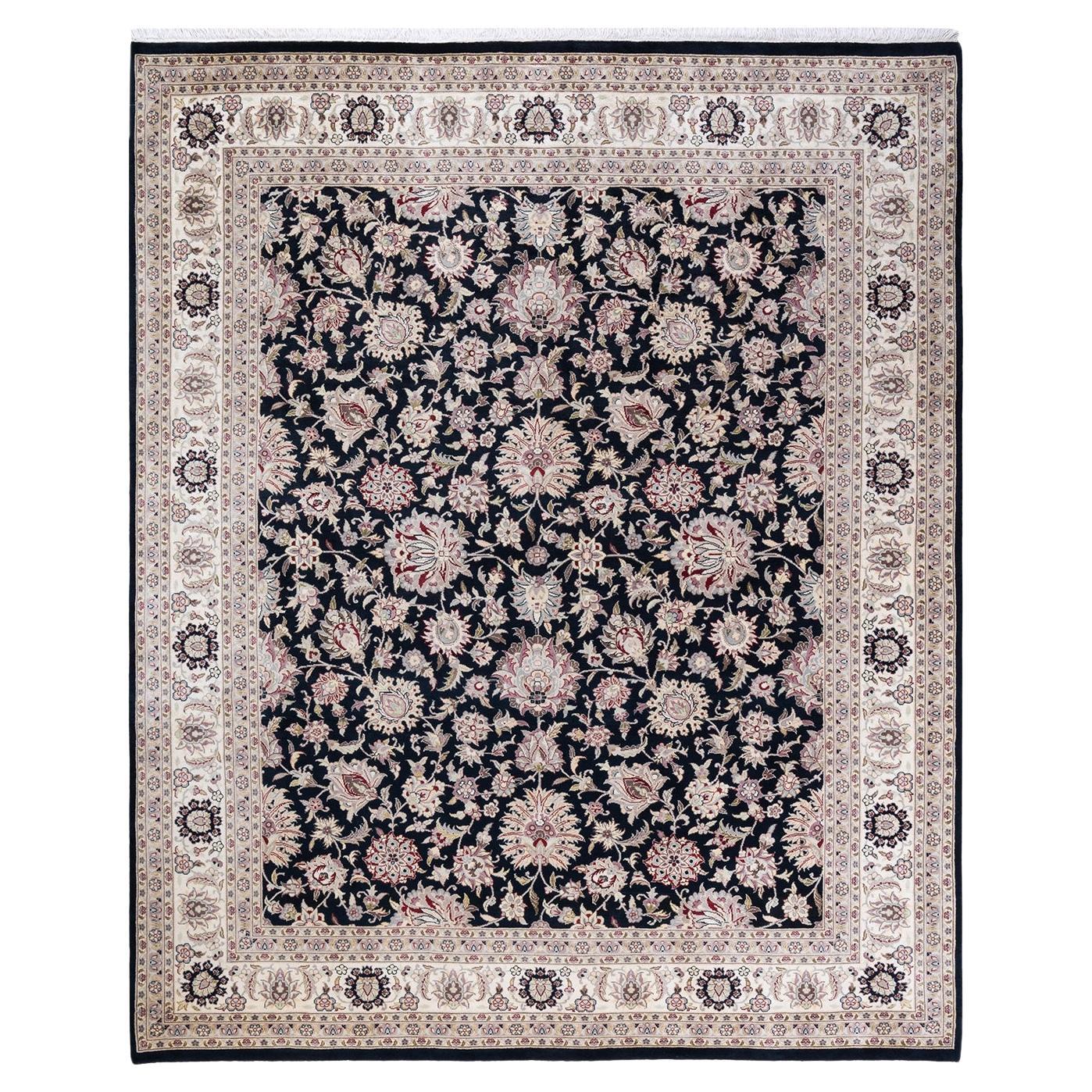 One of a Kind Hand Knotted Traditional Oriental Mogul Black Area Rug