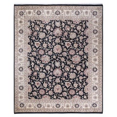 One of a Kind Hand Knotted Traditional Oriental Mogul Black Area Rug