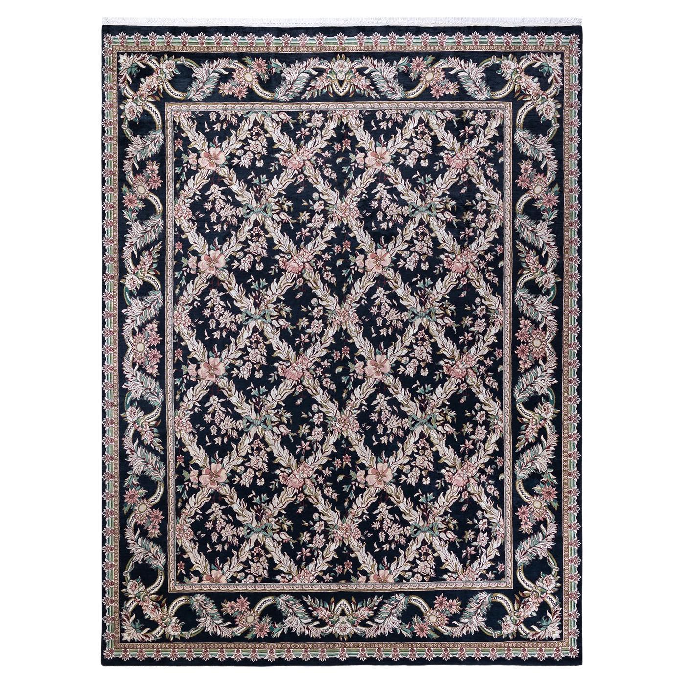 One of a Kind Hand Knotted Traditional Oriental Mogul Black Area Rug