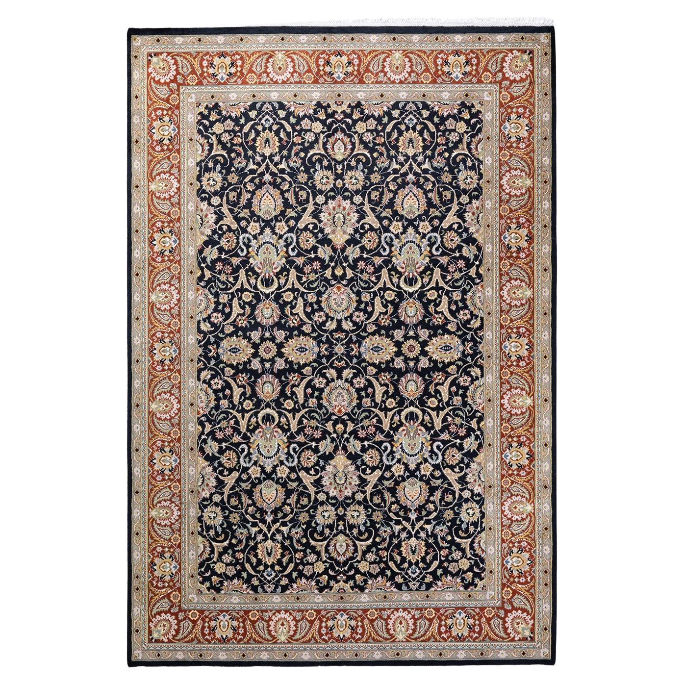 One of a Kind Hand Knotted Traditional Oriental Mogul Black Area Rug