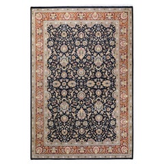 One of a Kind Hand Knotted Traditional Oriental Mogul Black Area Rug