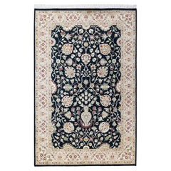 One of a Kind Hand Knotted Traditional Oriental Mogul Black Area Rug