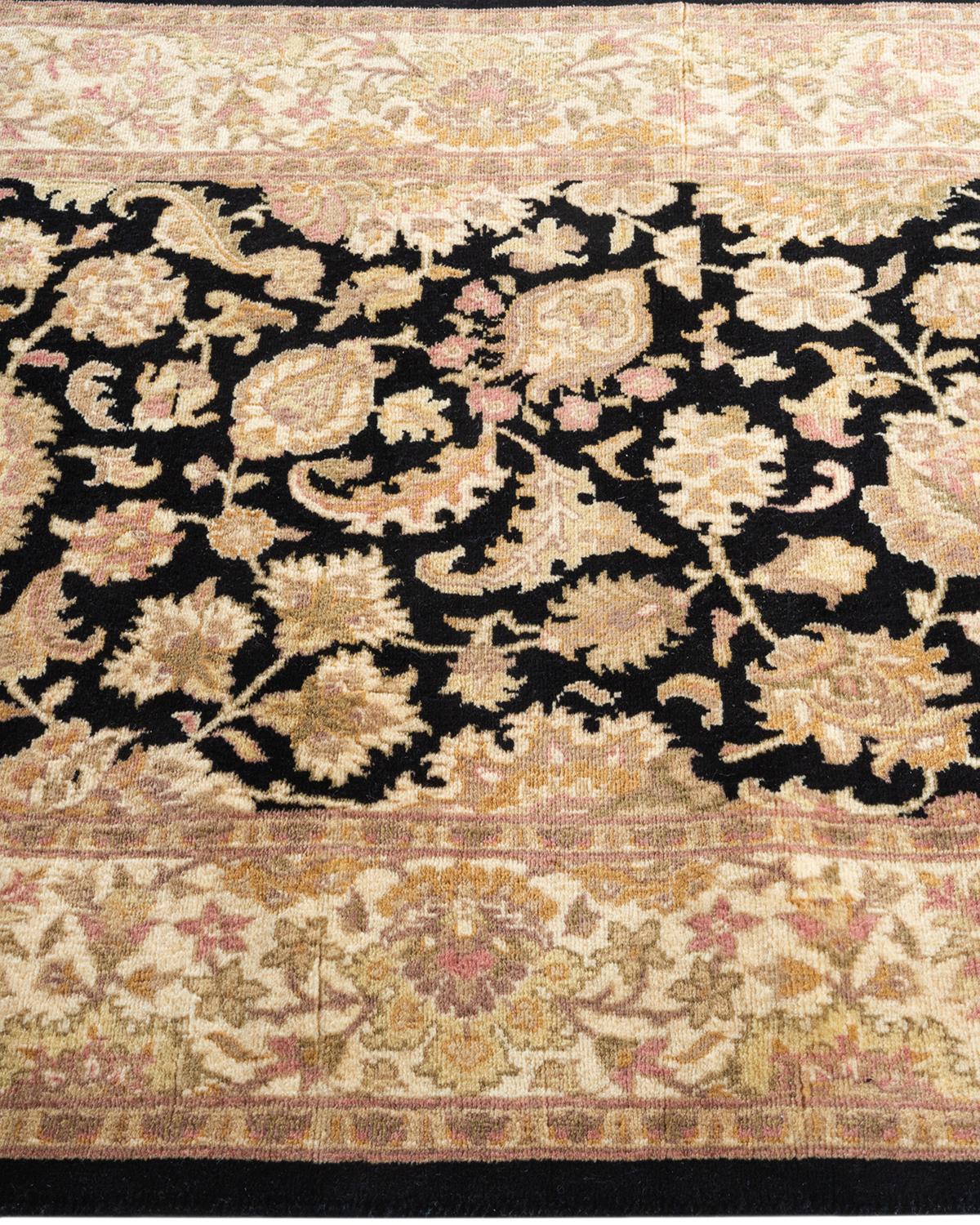 One of a Kind Hand Knotted Traditional Oriental Mogul Black Runner Area Rug In New Condition For Sale In Norwalk, CT