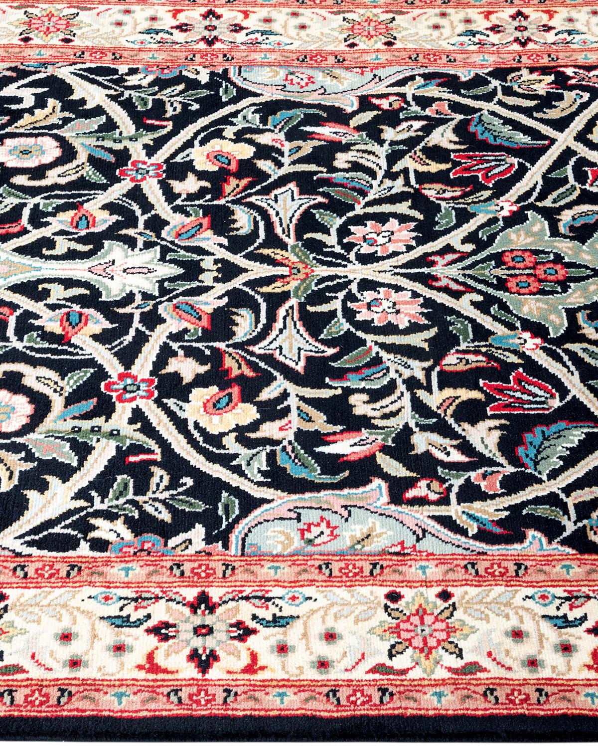 One of a Kind Hand Knotted Traditional Oriental Mogul Black Runner Area Rug In New Condition For Sale In Norwalk, CT