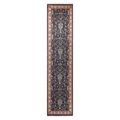 One of a Kind Hand Knotted Traditional Oriental Mogul Black Runner Area Rug