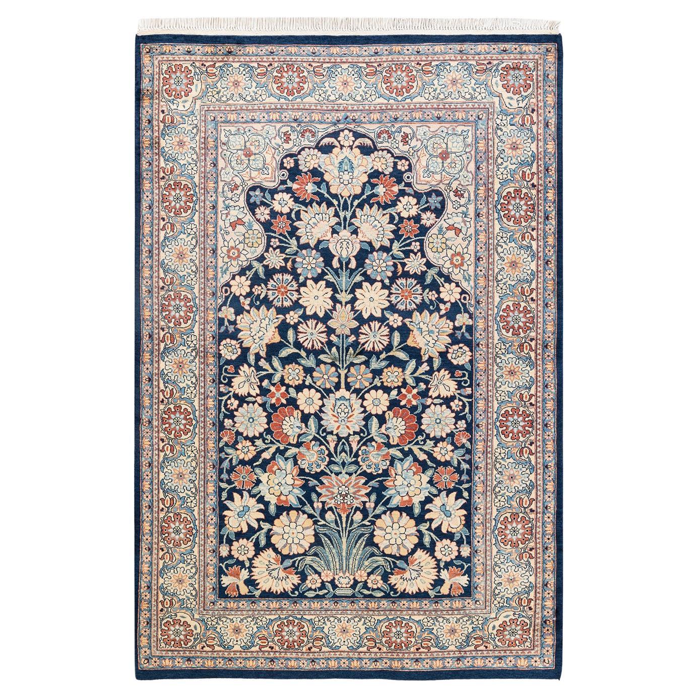 One of a Kind Hand Knotted Traditional Oriental Mogul Blue Area Rug For Sale at 1stDibs