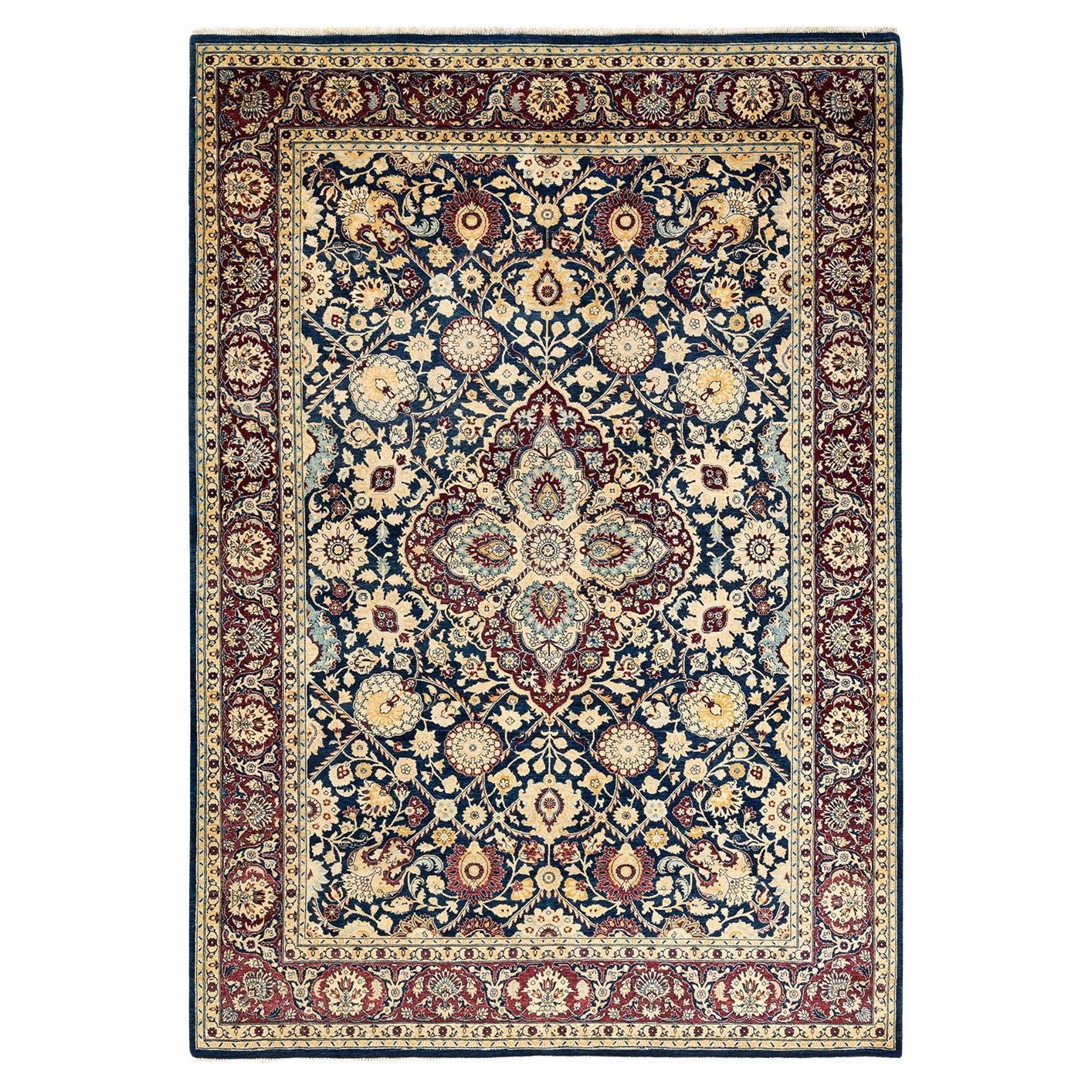 OneOfAKind Hand Knotted Traditional Oriental Mogul Blue Area Rug For Sale at 1stDibs