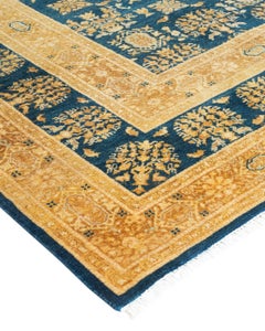 Handgeknüpfter traditioneller orientalischer Mogul-Blauer Teppich, Unikat