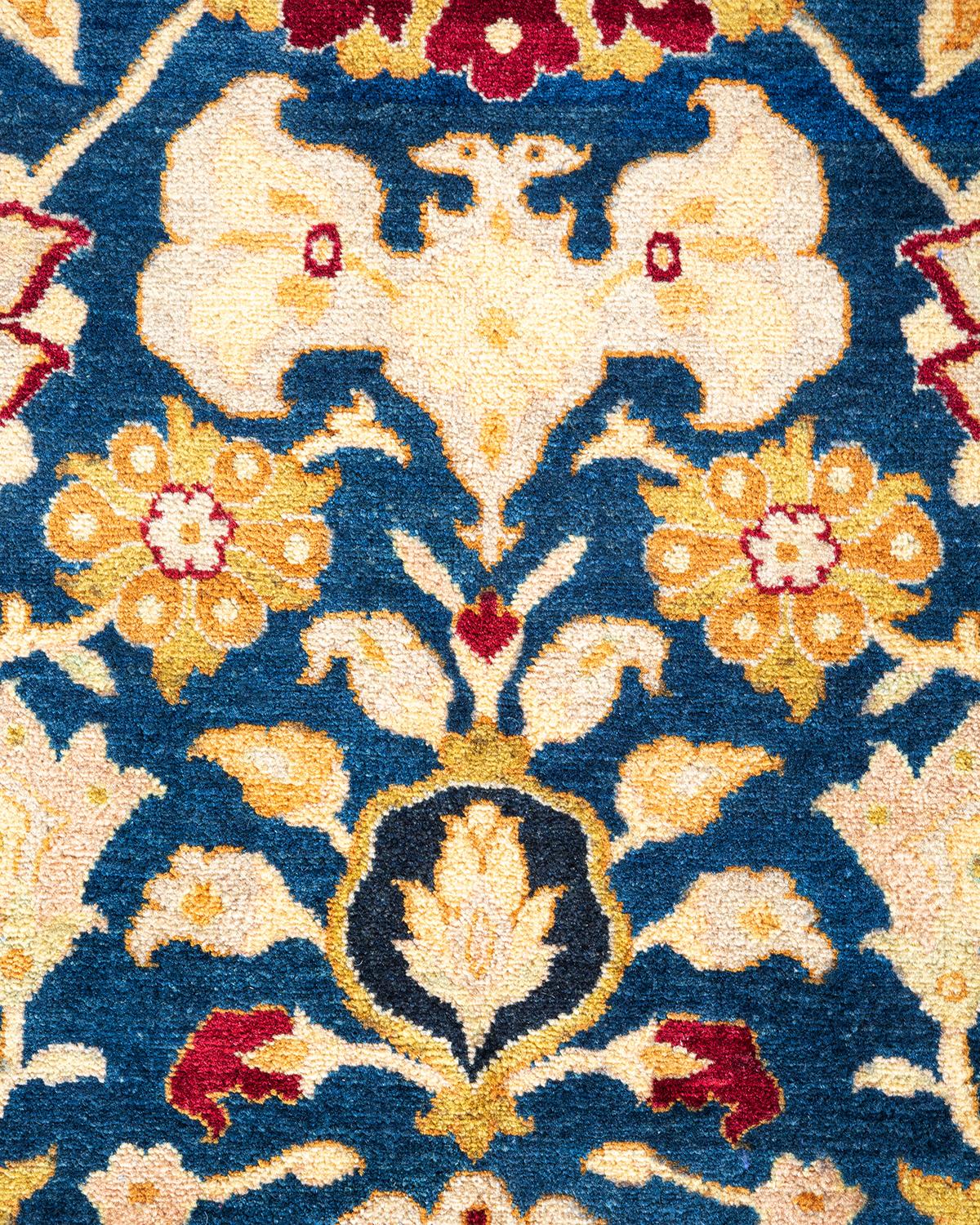 Pakistani One of a Kind Hand Knotted Traditional Oriental Mogul Blue Area Rug For Sale